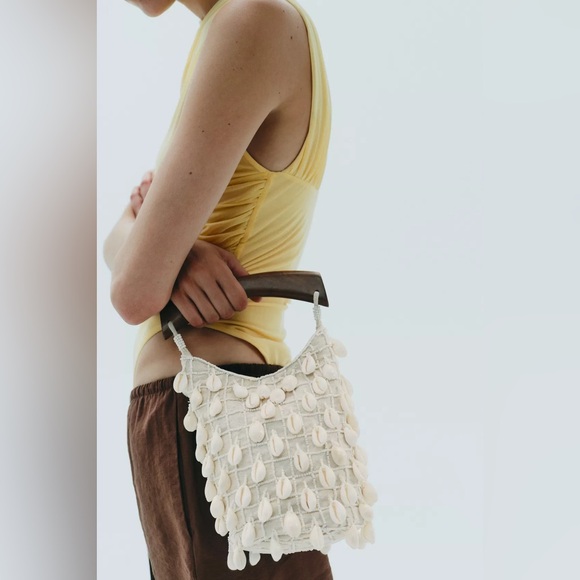 Zara bohemian Cream beaded Shell-Embellished Women's Bag clutch - Picture 4 of 7